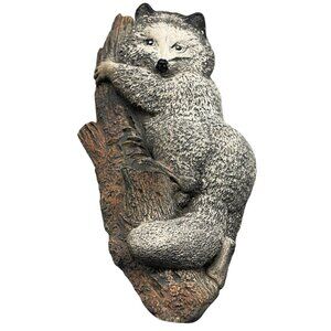 wall hanging or table art work figurine ceramic Fox laying log black fox READ